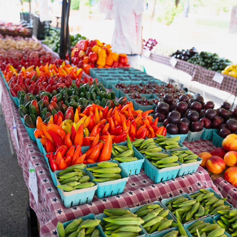 Fruits and vegetables at the Fredericksburg Farmers Market