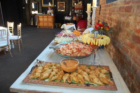 Country Lane Catering, spread of appetizers and shrimp cocktail