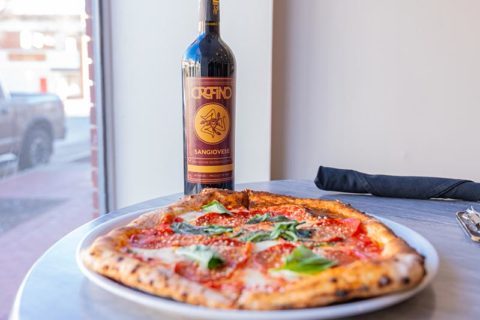 pizza and wine at Orofino
