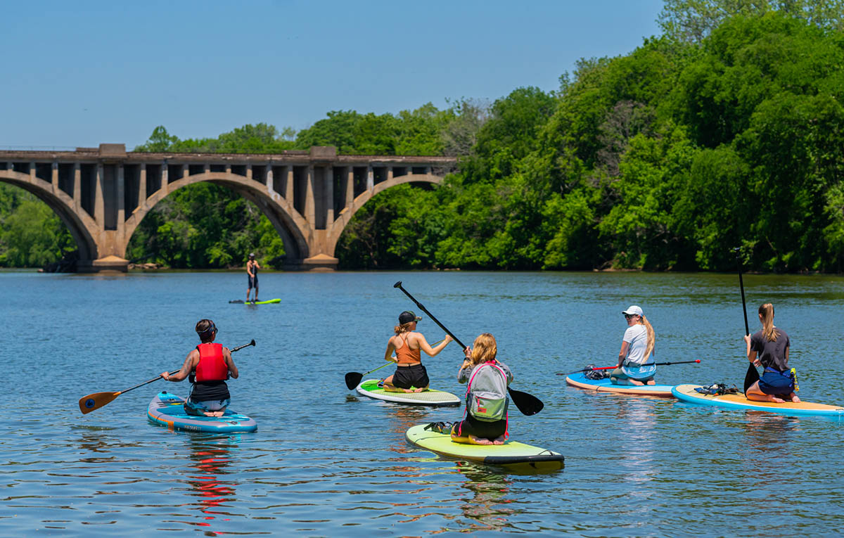 Group paddle boarding on Rappahannock River