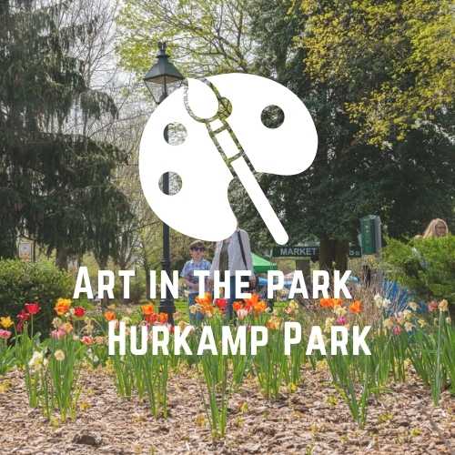 hurkamp park with tulips with text art in the park