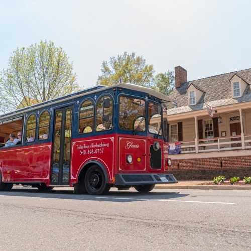 trolley in front of rising sun tavern