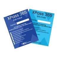 xpass 365 dark blue adult pass and light blue child pass
