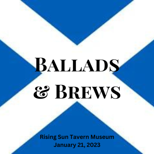 Ballads and brews at the Rising Sun Tavern - blue background with a white X