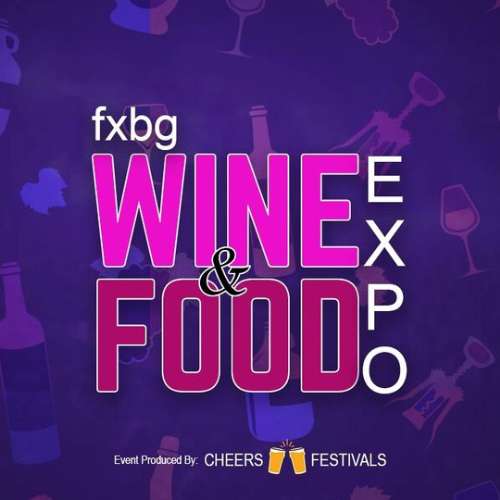 words wine and food expo with a purple background