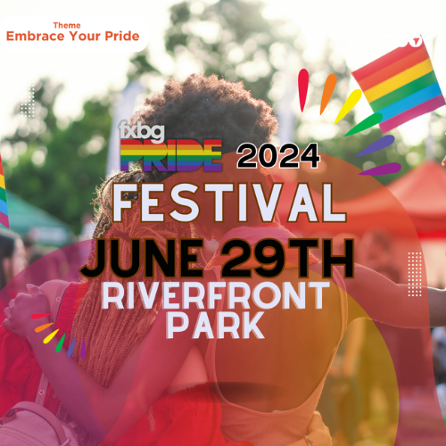 fxbg pride 2024 Festival June 29th Riverfront Park. PIctured is the backs of a couple with their arms around each other.