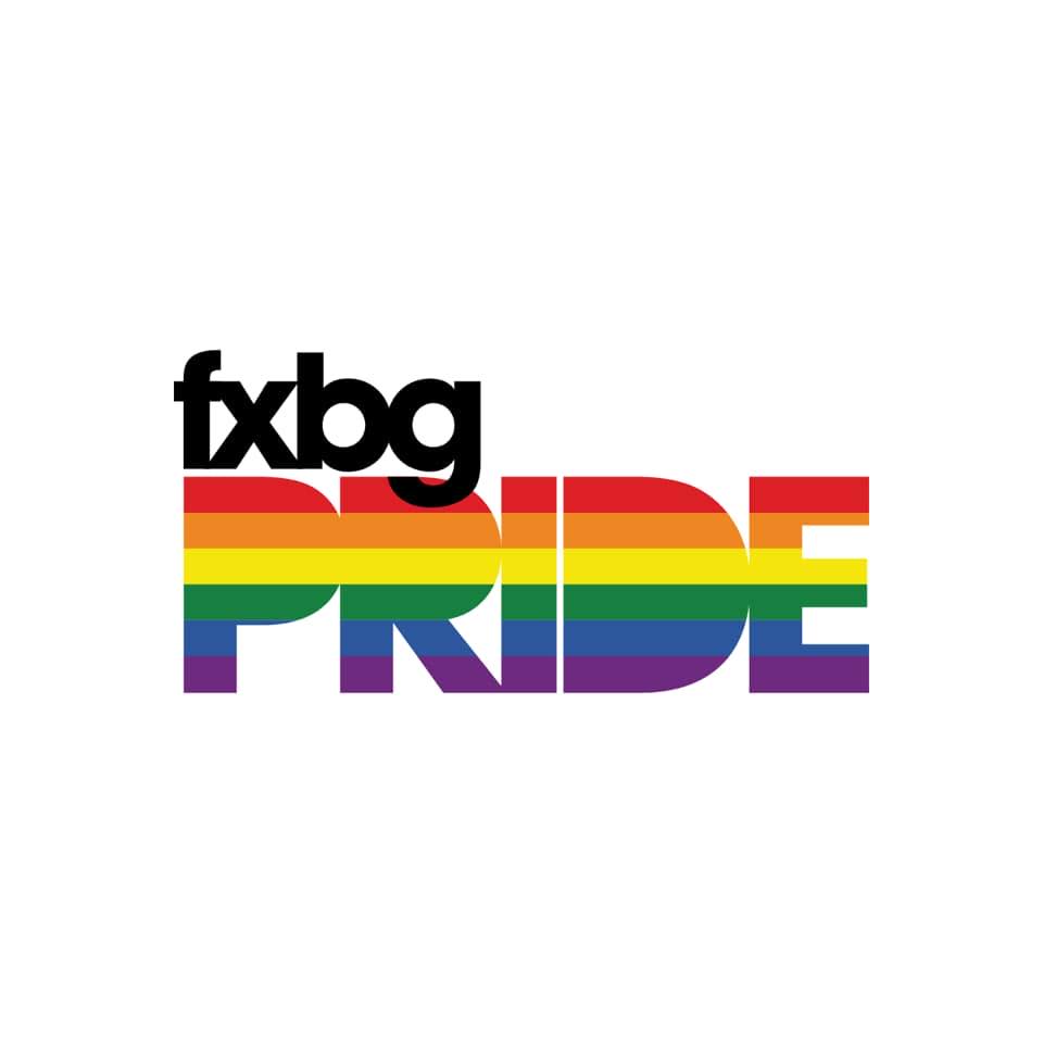 words fxbg pride. Pride in rainbow colors and larger than the word fxbg