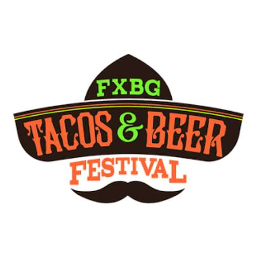 sombrero and mustache with the words FXBG Tacos and Beer Festival