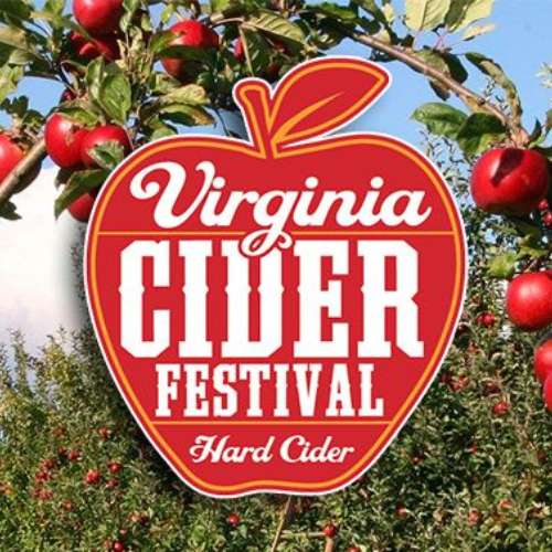 words Virginia Cider Festival Hard Cider in an apple with an apple tree in the background