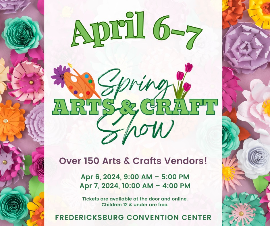 Purple, pink, green and white flowers in the background April 6 -6 Spring Arts and Craft Show