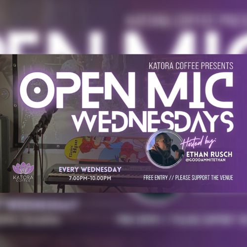 open mic night on Wednesdays at Katora Coffee