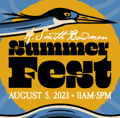 a smith bowman summer fest august 5, 2023 11am to pm with a yellow sun and bird flying over the text