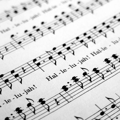 music sheet with words hallelujah!