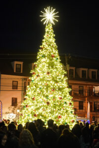 Large Christmas tree lit up in Riverfront Park.