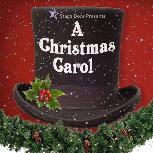 Stage Door Presents A Christmas Carol Black top hat with a sprig of holly and garland at the bottom