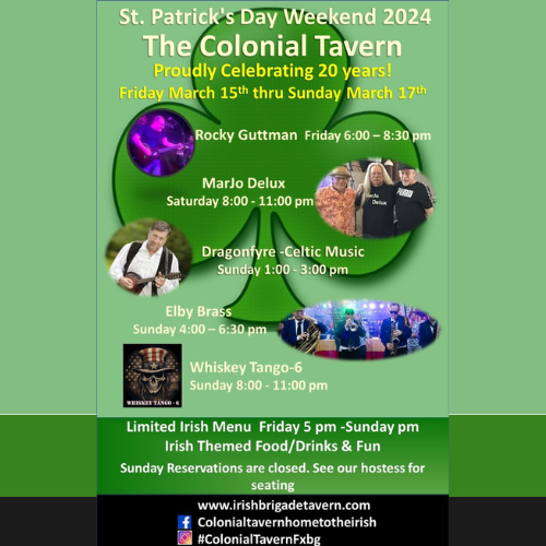 St. Patrick’s Day Weekend at the Colonial Tavern