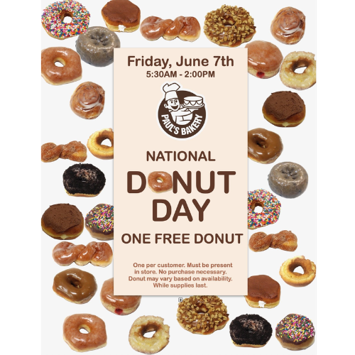 Paul's Bakery flyer for National Donut Day