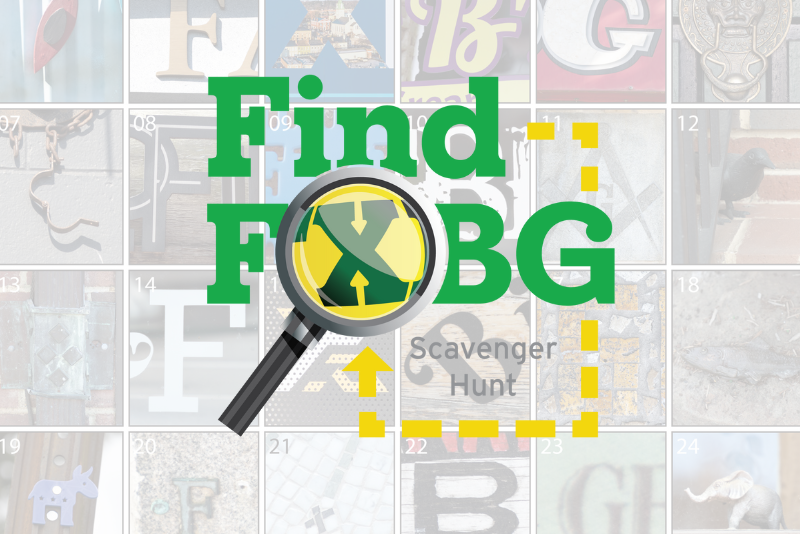 Find FXBG scavenger hunt Magnifying glass is over the x