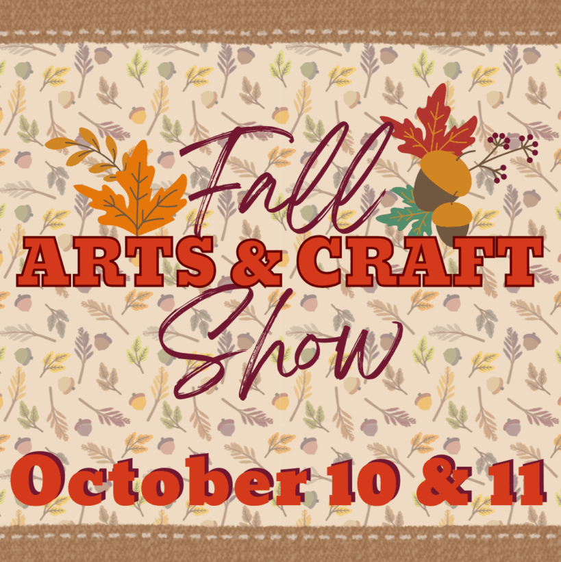 Fall arts and crafts show logo over a fall leaf pattern.