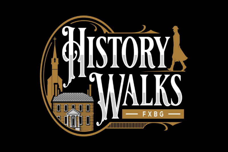 the history walks logo on a black background