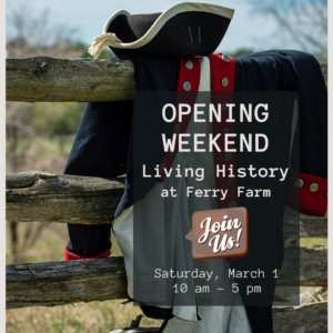 colonial clothes hanging on a fence opening weekend text