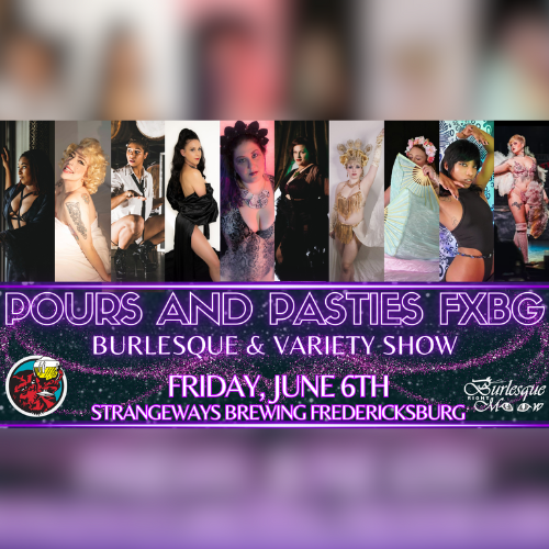 Purple glittery flyer with photos of 10 performers.