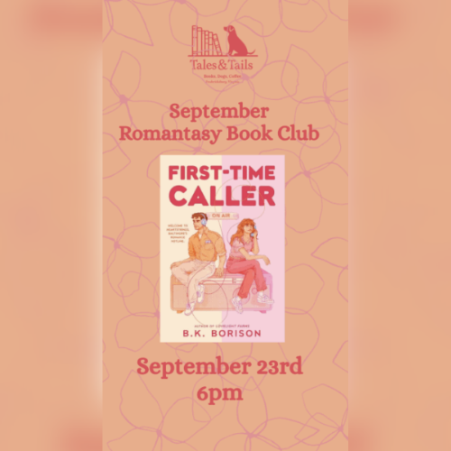 Orange floral background with the cover "First Time Caller" pictured.