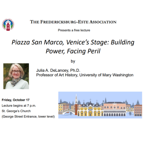 Lecture informational flyer with a photo of the speaker, a blonde woman wearing glasses smiling at the camera.