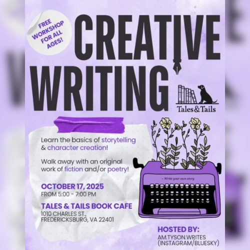 Purple creative writing class informational flyer.