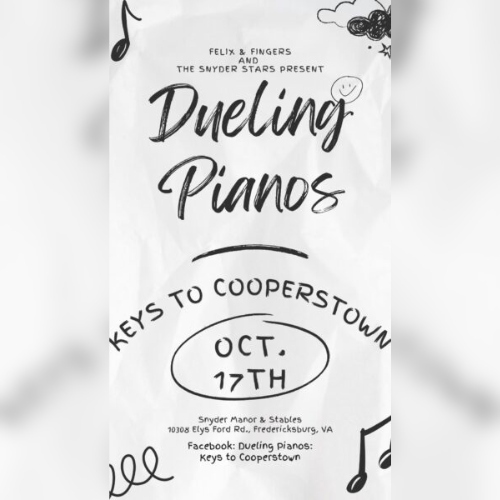 Black and white dueling pianos flyer.