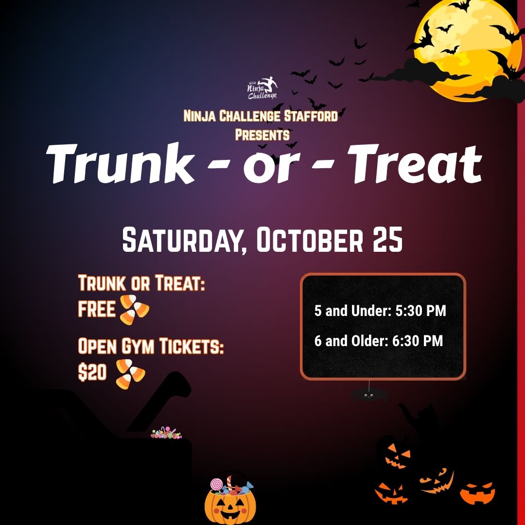 trunk or treat flyer with Halloween decorations.