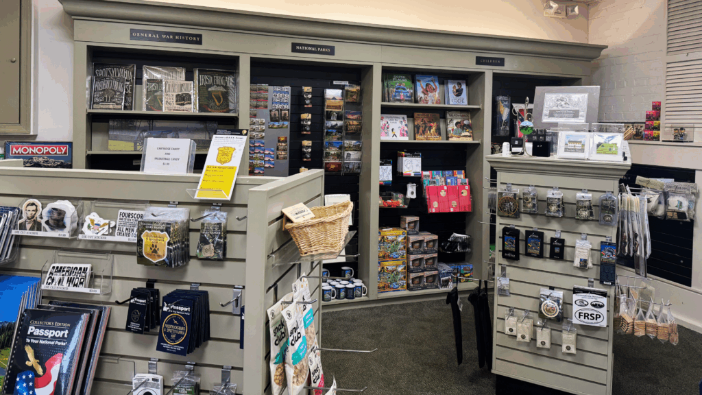 Photo inside of the Fredericksburg Battlefield Park Store.