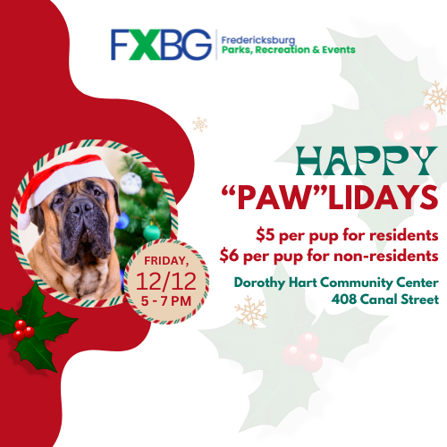 Dog wearing a christmas hat on a holiday flyer.