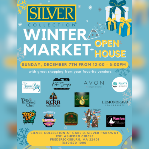 Blue and yellow flyer with snowflakes and partner logos.
