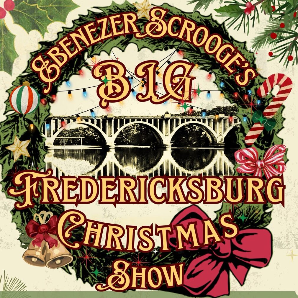 Christmas wreath around the fredericksburg train bridge.