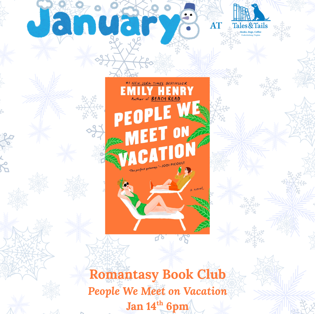 Romantasy Book Club flyer with an image of the book cover of "People we met on vacation".