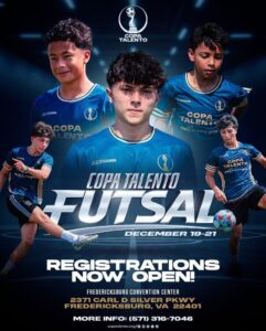 Flyer advertising Copa Talento Futsal and encouraging teams to register now.