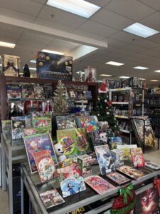Inside of Gateway Comics and Toys during the holidays.