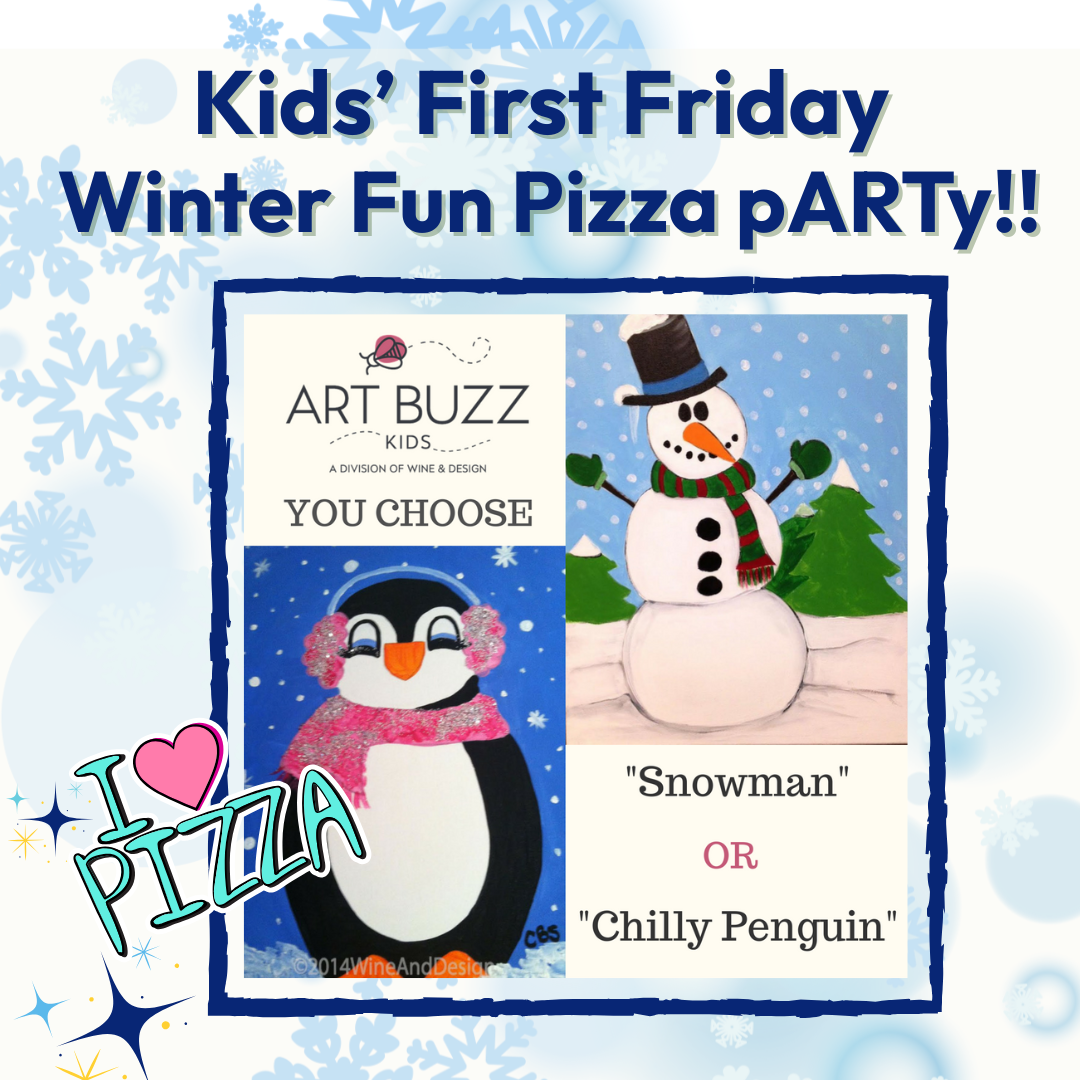 Kid's First Friday Winter Fun Pizza Party Flyer.