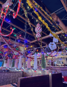 Inside of Sedona Taphouse with christmas decor.