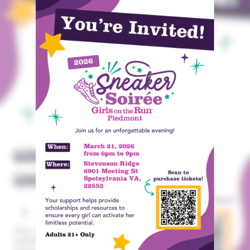 GOTR Sneaker Soiree event invite with urple details and text with event information.