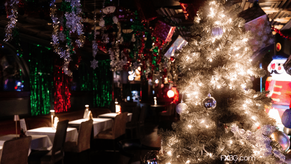 Inside of Cheeky's christmas bar.