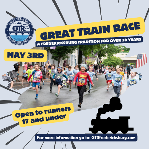 Greta train race may 3rd. Photo of kids running downtown.