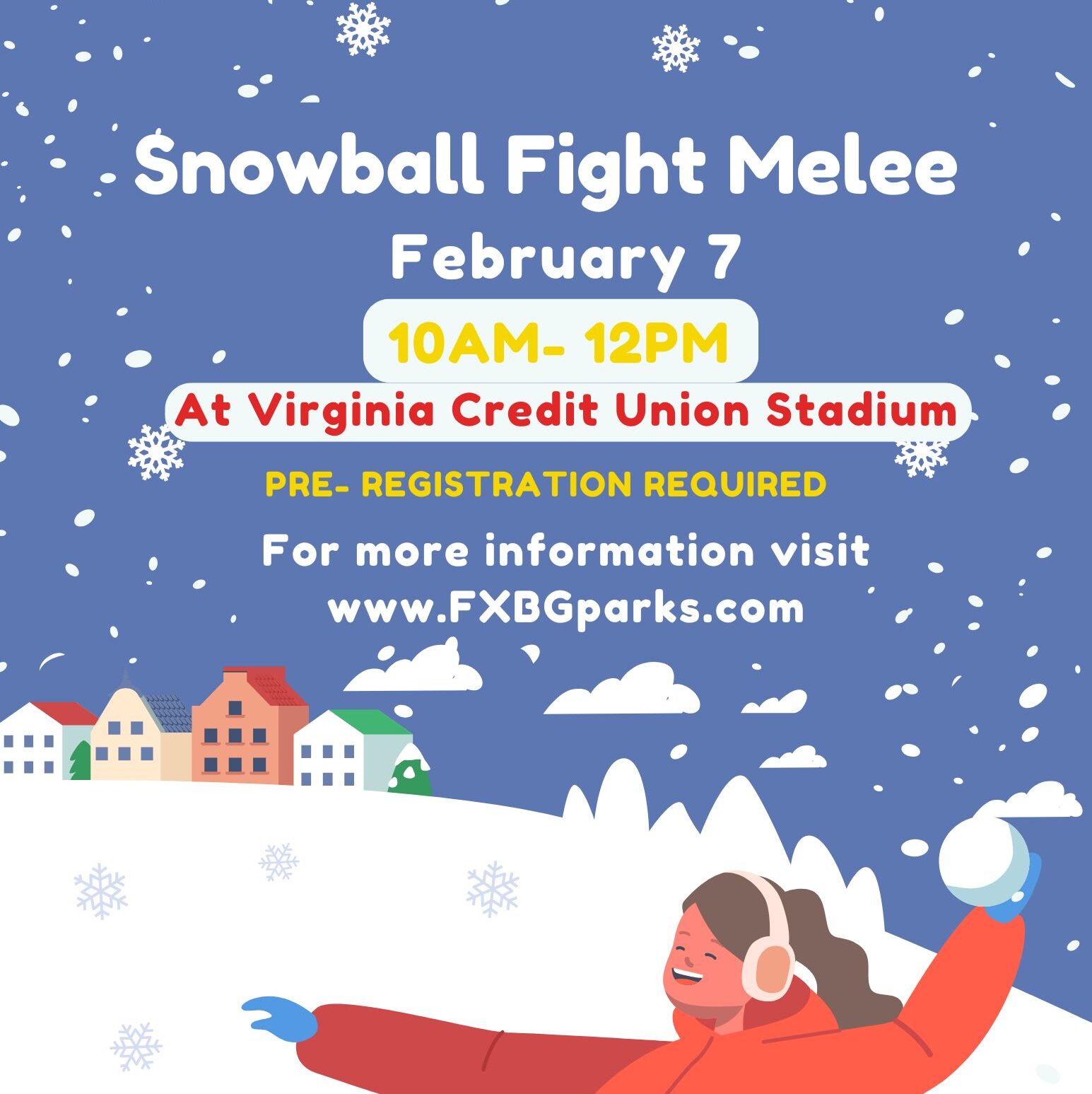 Snowball fight Cartoon image of a girl throwing a snowball in a snowy landscape.