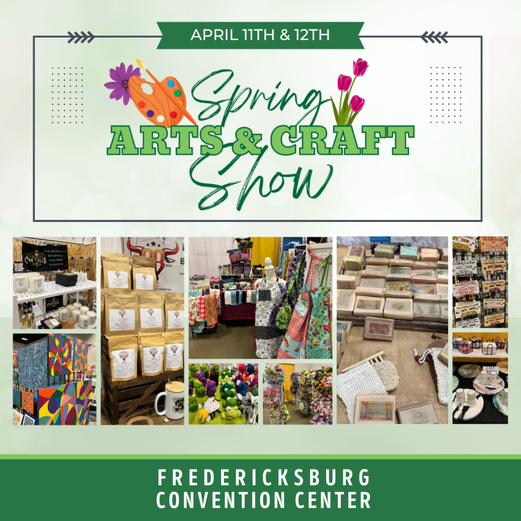 Spring Arts and Crafts Show Flyer with photos inside the convention center of craft booths.
