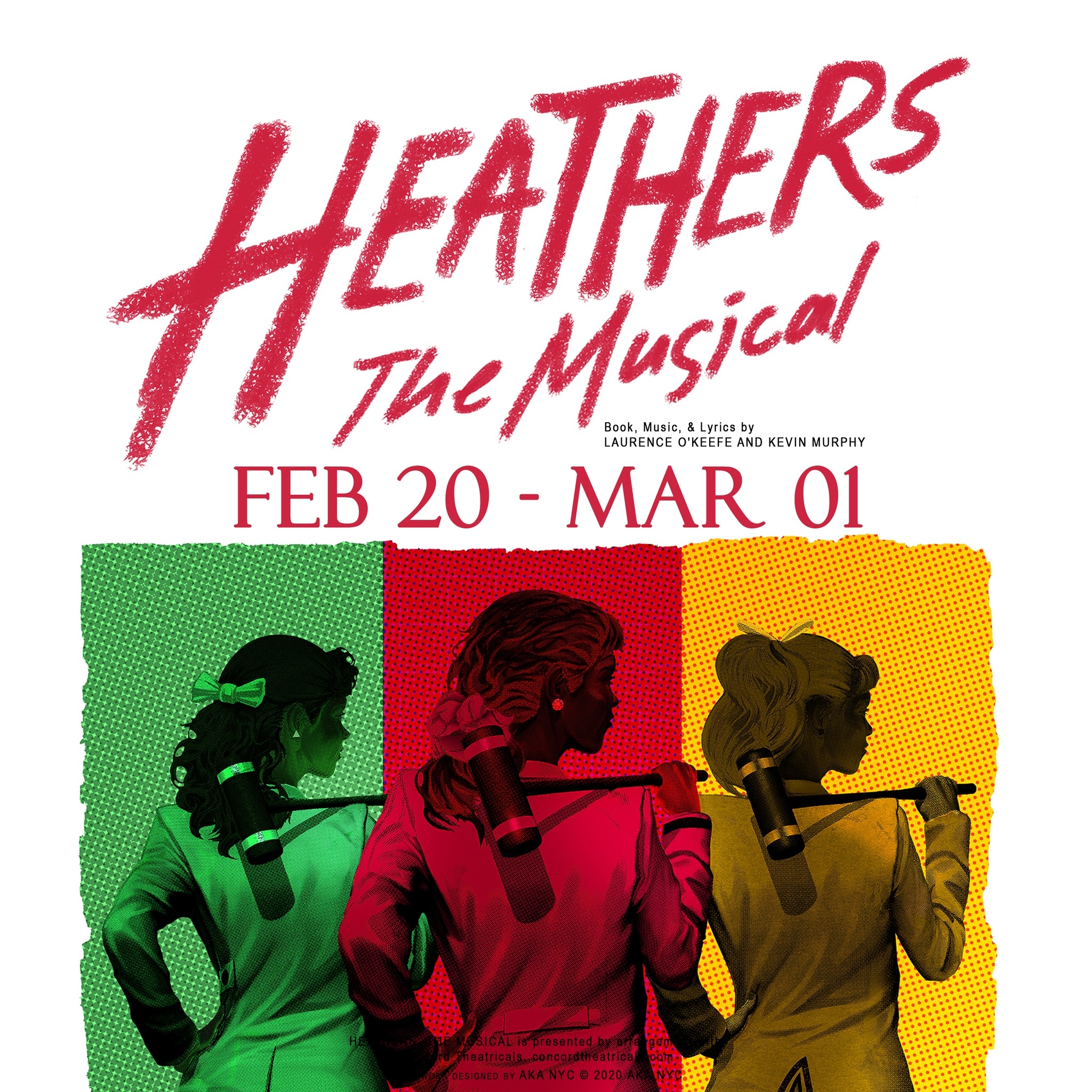 616352284_1348744093938394_1152548048211739131_n Heathers the musical flyer with 3 girls in green red and yellow posing with their backs to the camera holding mallets.