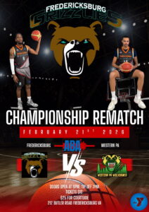 Flyer advertising the details of the Fredericksburg Grizzlies Championship game against the Western PA Wolverines.