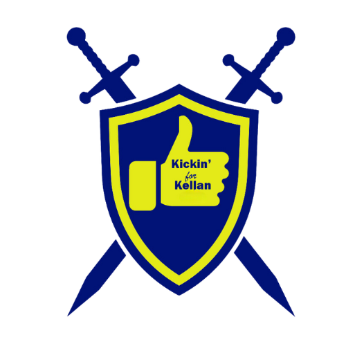 Kickin 4 Kellan logo with thumbs up on a shield.