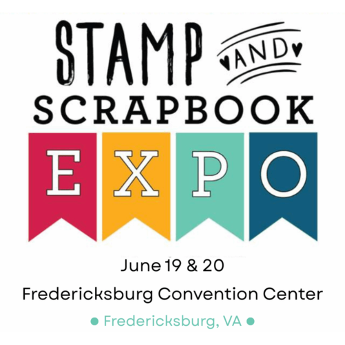 Stamp and scrapbook expo logo on white background.