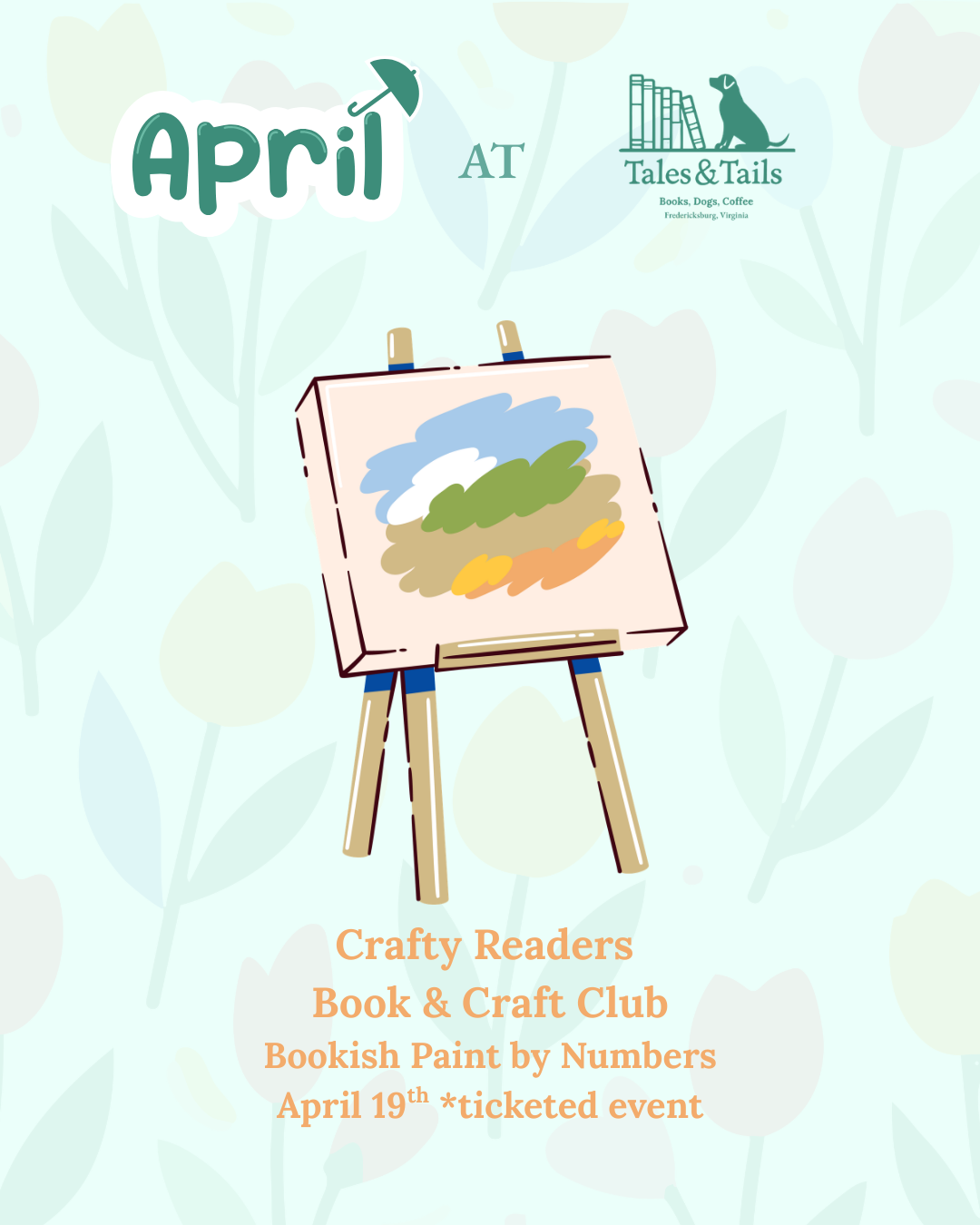 Paint easel graphic with event title, date, and time underneath.